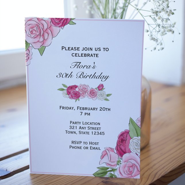 Pink Rose Birthday Invitation (Creator Uploaded)