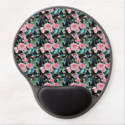 Pink Rose Black Floral Watercolor Computer Mouse Gel Mouse Pad