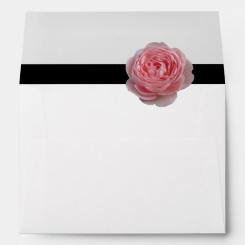 Pink Rose Black Ribbon 5x7 Wedding Invitation Envelope