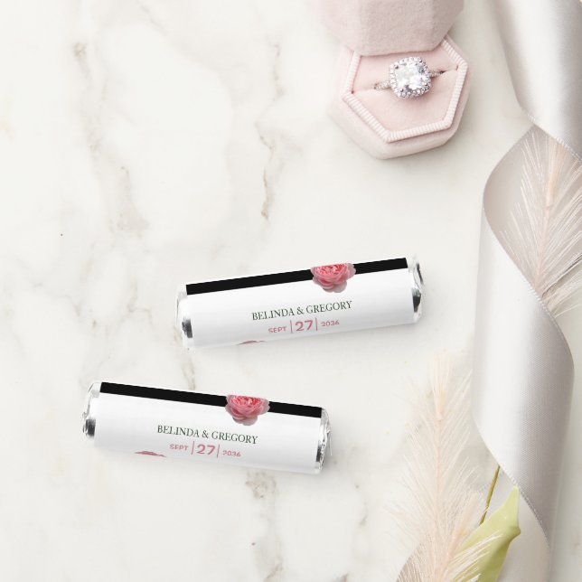 Pink Rose Black Ribbon Wedding  Breath Savers® Mints (Wedding)
