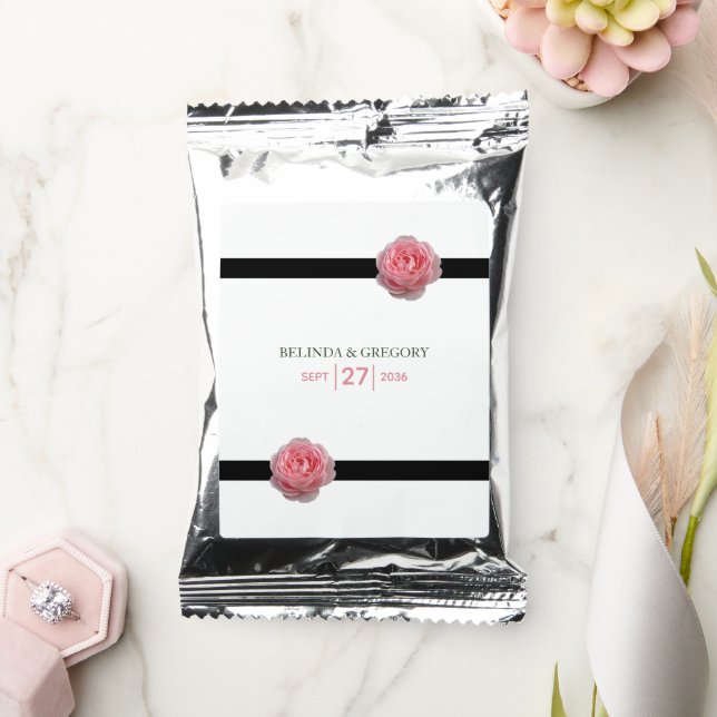 Pink Rose Black Ribbon Wedding  Coffee Drink Mix (Wedding)