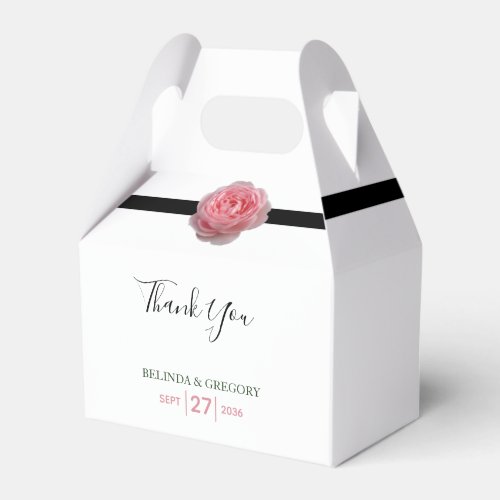 Pink Rose Black Ribbon Wedding Favor Boxes