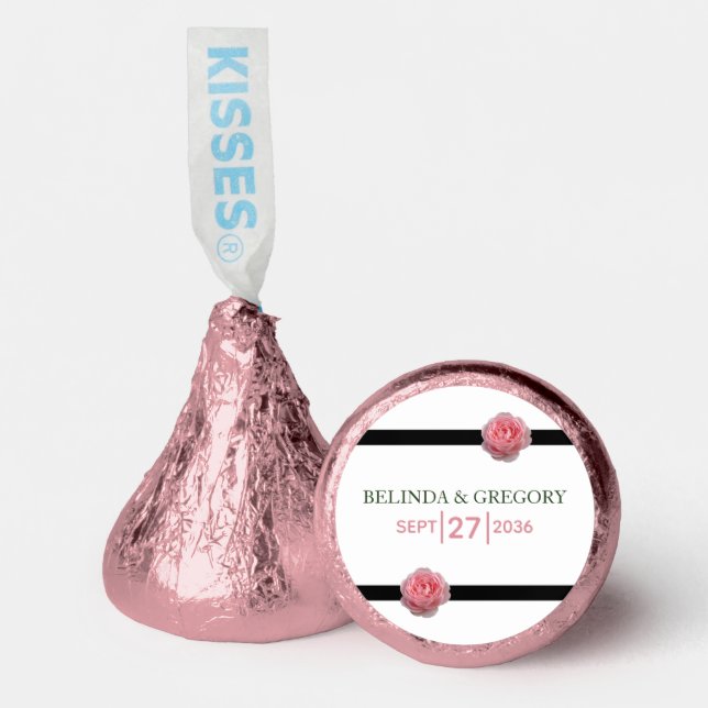 Pink Rose Black Ribbon Wedding Hershey®'s Kisses® (Front)