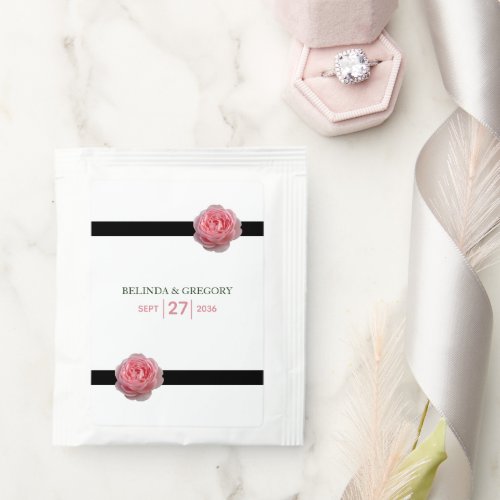 Pink Rose Black Ribbon Wedding  Tea Bag Drink Mix