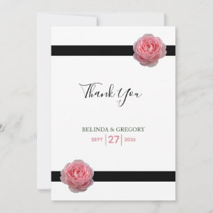 Pink Rose Black Ribbon Wedding  Thank You Card