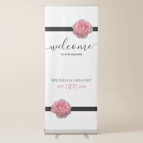 Pink Rose Black Ribbon Wedding Welcome Sign