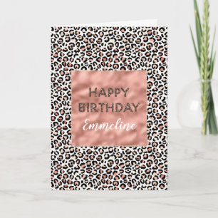 Pink Rose Black White Leopard Card