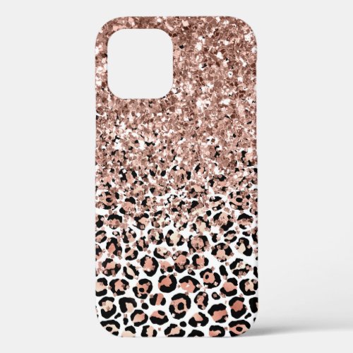 Pink Rose Black White Leopard Glitter Sparkle      iPhone 12 Case