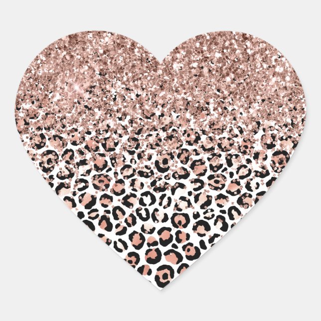 Pink Rose Black White Leopard Glitter Sparkle Heart Sticker (Front)