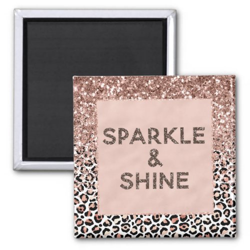 Pink Rose Black White Leopard Glitter Sparkle      Magnet