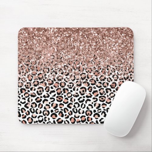 Pink Rose Black White Leopard Glitter Sparkle      Mouse Pad