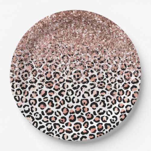 Pink Rose Black White Leopard Glitter Sparkle      Paper Plates