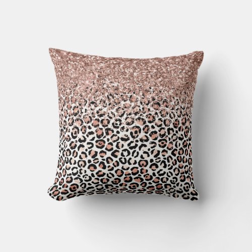 Pink Rose Black White Leopard Glitter Sparkle   Throw Pillow