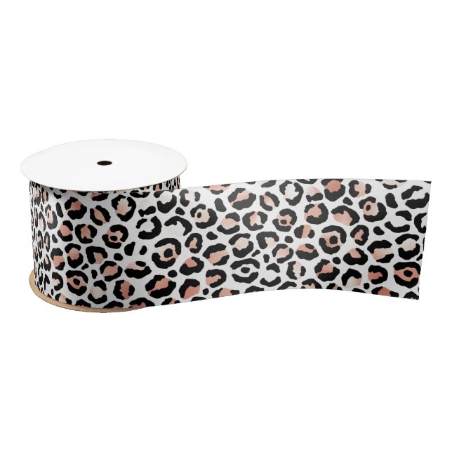 Pink Rose Black White Leopard    Satin Ribbon (Spool)
