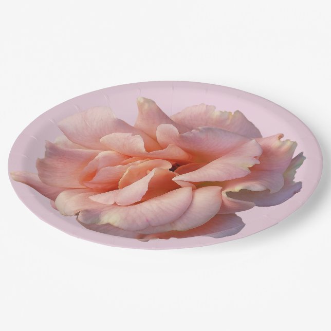 pink rose bloom paper plates (Angled)