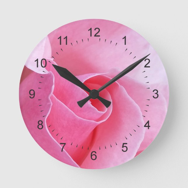 pink rose blooming round clock (Front)