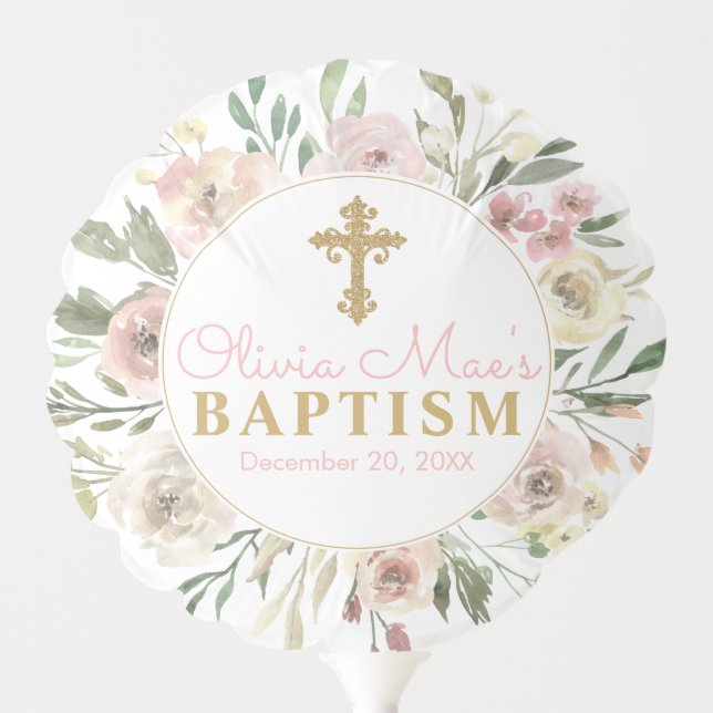 Pink Rose Blooms Girl Baptism Decor Balloon (Front)