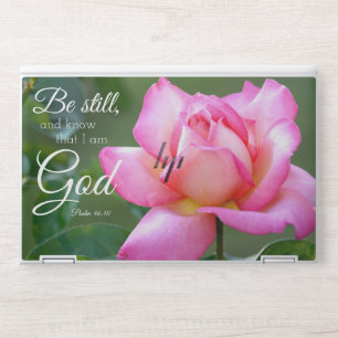 Pink Rose Blossom Be Still Psalm 46:10 HP Laptop Skin