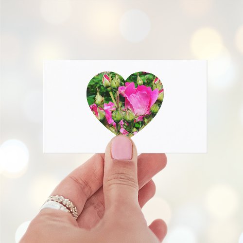 Pink Rose Blossoms Heart Shape Photo Business Card