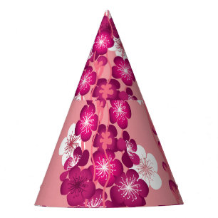 Pink rose blossoms: seamless background. party hat