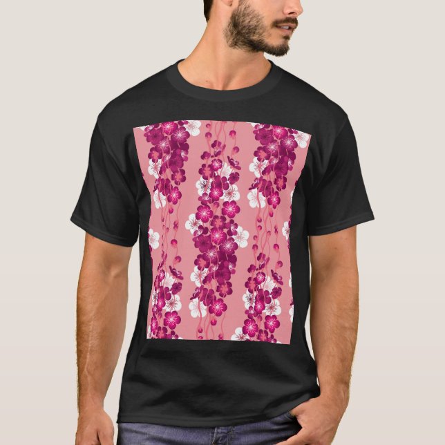 Pink rose blossoms: seamless background. T-Shirt (Front)