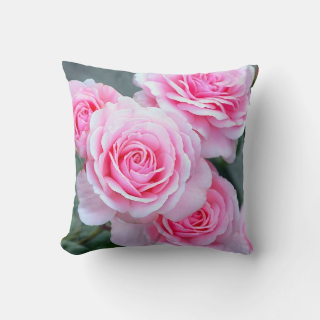 Pink rose blossoms throw pillow (Front)