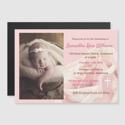 Pink rose blush Christening Magnetic Invitation