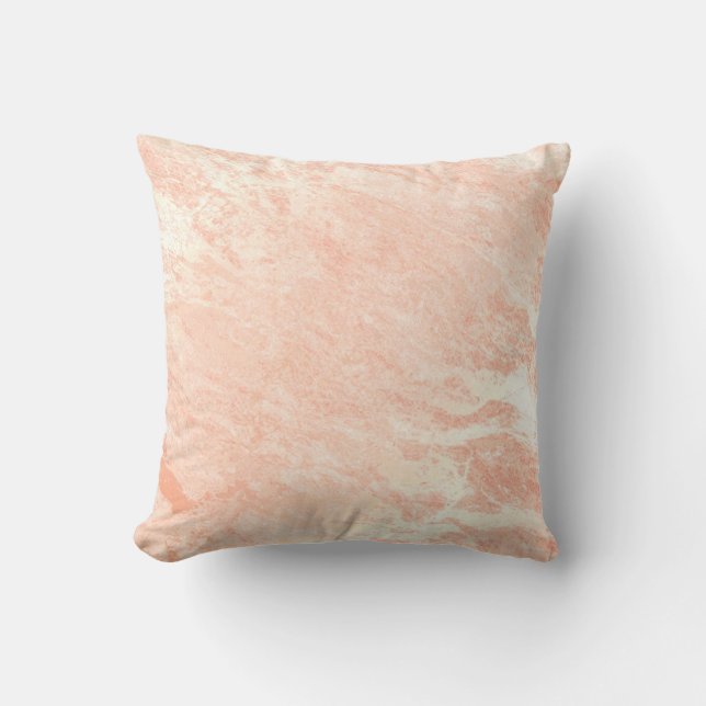 Pink Rose Blush Coral Peach Glam Marble White Throw Pillow (Front)