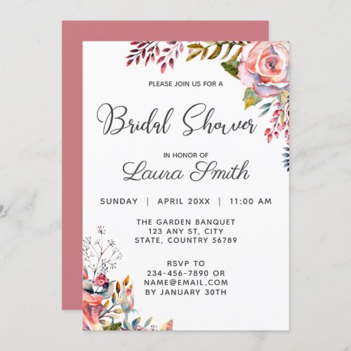 Pink Rose Blush Floral Bridal Shower Invitation