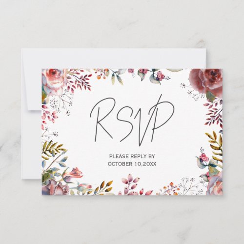 Pink Rose Blush Floral Frame Wedding RSVP Card