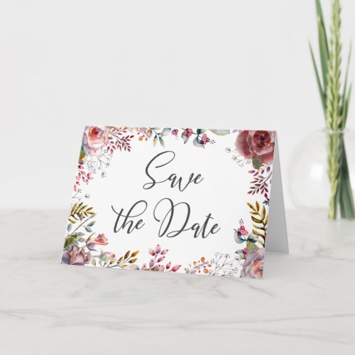 Pink Rose Blush Floral Save the Date Folded Card