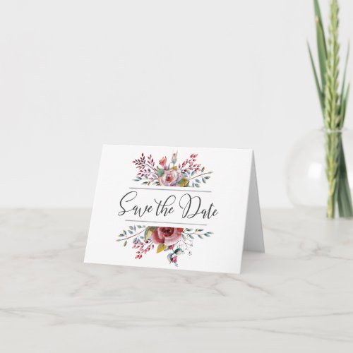 Pink Rose Blush Floral  Save the Date Folded Card