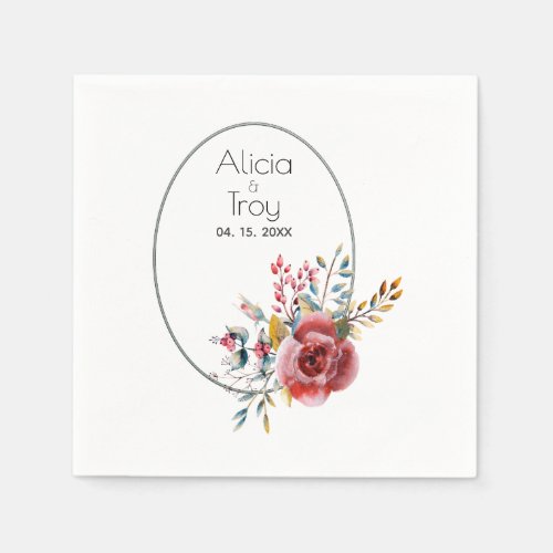 Pink Rose Blush Floral Wedding Paper Napkins