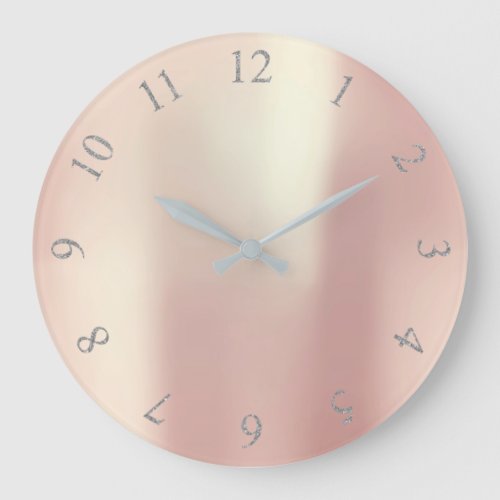 Pink Rose Blush Glitter Gray Silver US UK Numbers Large Clock