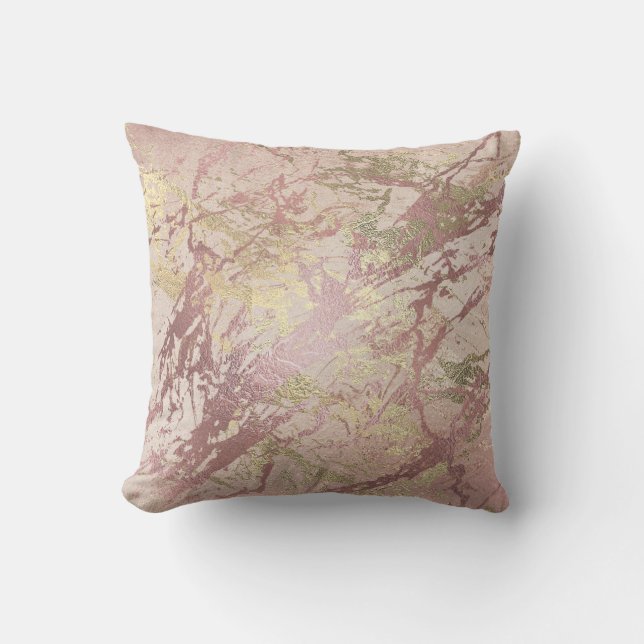 Pink Rose Blush Gold Blush Metallic Marble Monoc Throw Pillow (Front)