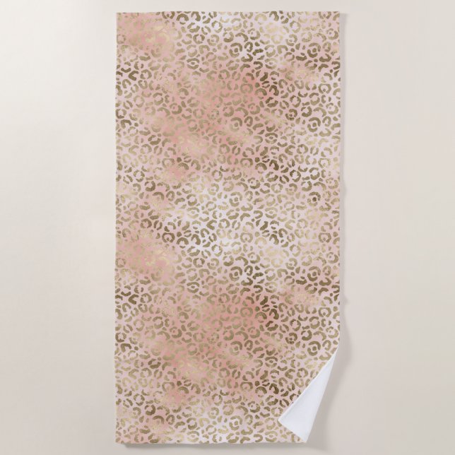 Pink Rose Blush Gold Leopard Animal Print       Beach Towel (Front)