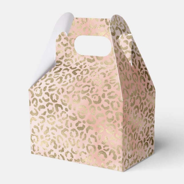 Pink Rose Blush Gold Leopard Animal Print Favor Boxes (Front Side)