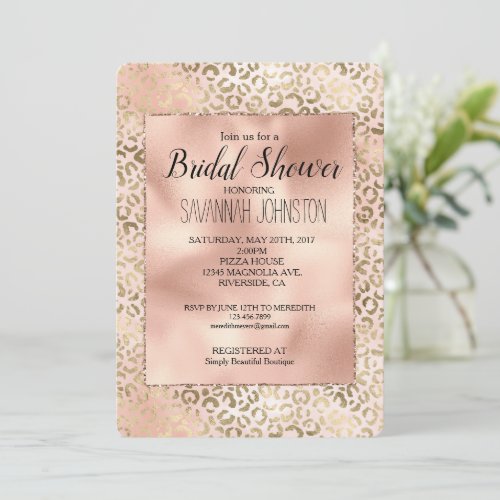 Pink Rose Blush Gold Leopard Animal Print  Invitation