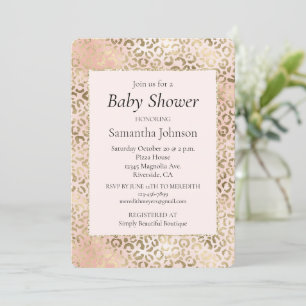 Pink Rose Blush Gold Leopard Animal Print Invitation
