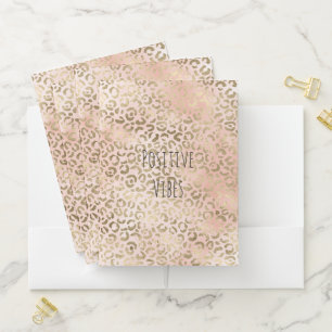 Pink Rose Blush Gold Leopard Animal Print Pocket Folder