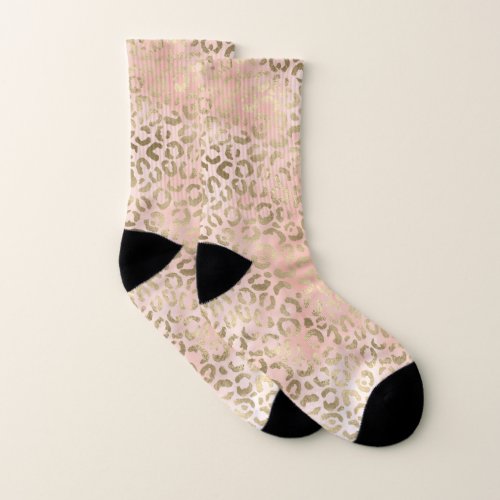 Pink Rose Blush Gold Leopard Animal Print   Socks