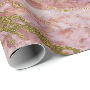 Pink Rose Blush Gold Marble Shiny Glam Wrapping Paper