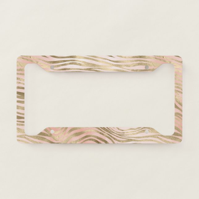 Pink Rose Blush Gold Zebra Animal Print          License Plate Frame (Front)