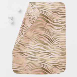 Pink Rose Blush Gold Zebra Leopard Animal Print    Baby Blanket