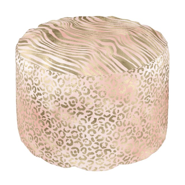 Pink Rose Blush Gold Zebra Leopard Animal Print    Pouf (Angled Front)