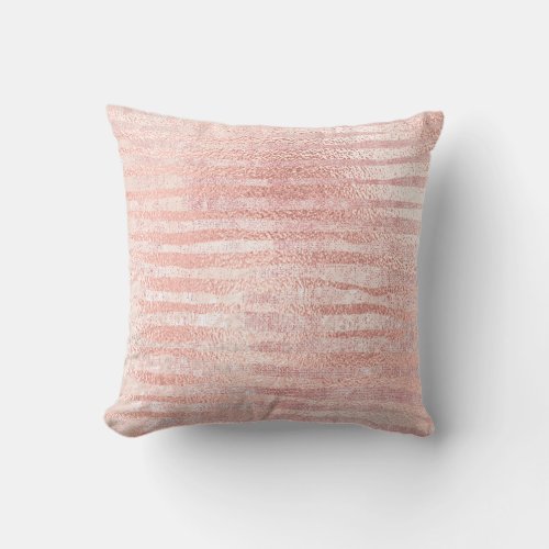 Pink Rose Blush Metallic Stripes Lines Girly Throw Pillow