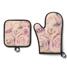Pink Rose Blush Oven Mitt and Pot Holder Set