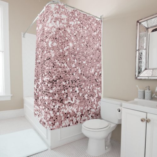 Pink Rose Blush Powder Faux Glitter Sequin Glam Shower Curtain