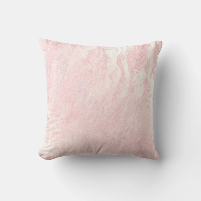 Pink Rose Blush Powder Pastel Glam Marble White Throw Pillow (Front)