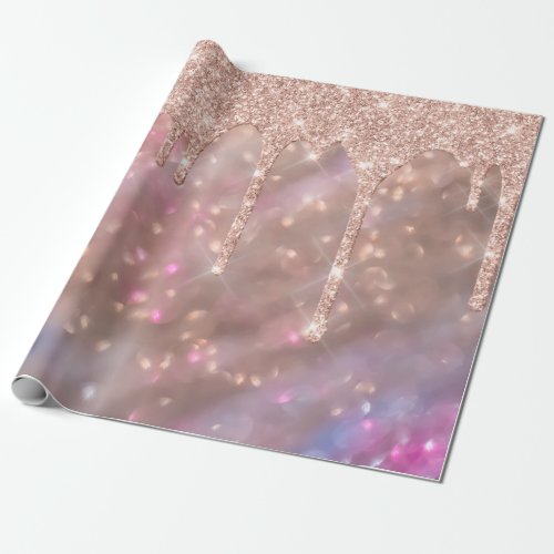 Pink Rose Blush Spark Powder Drips Glitter Sweet16 Wrapping Paper